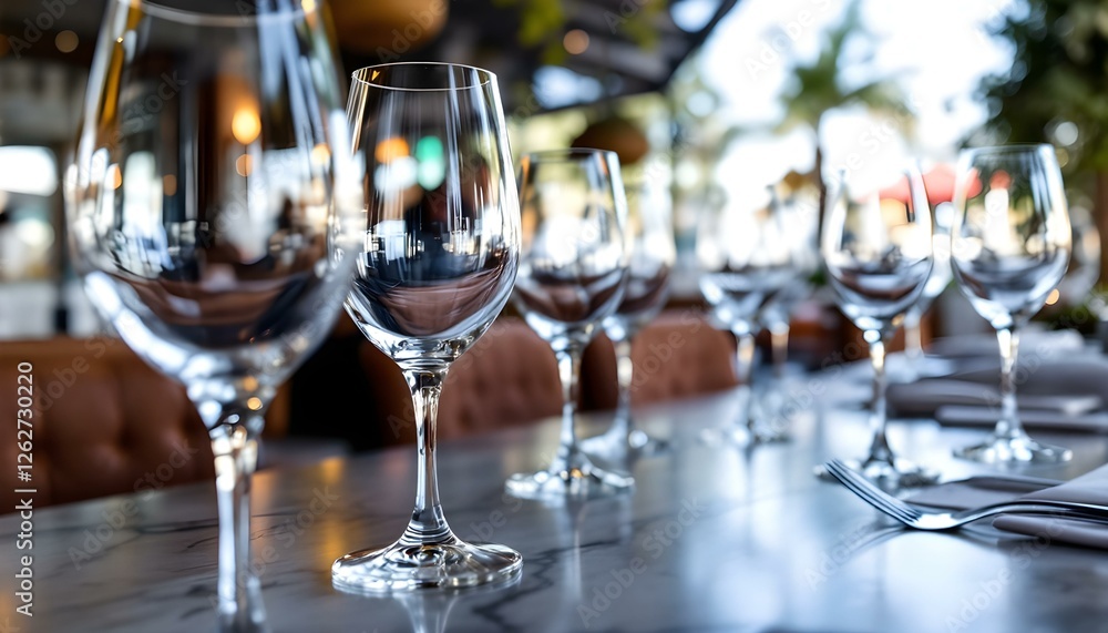 Empty glasses set on the table in a restaurant Empty glasses set on the table in a restaurant