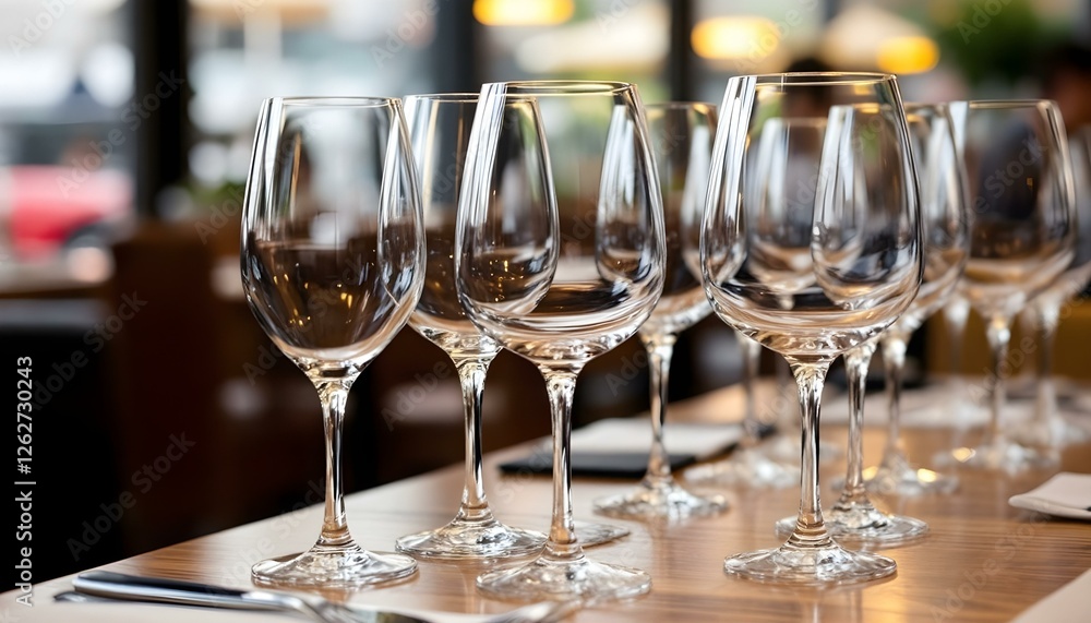 Empty glasses set on the table in a restaurant Empty glasses set on the table in a restaurant