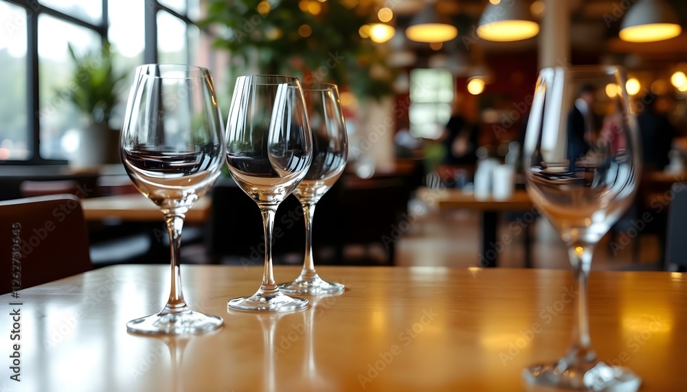 Empty glasses set on the table in a restaurant Empty glasses set on the table in a restaurant