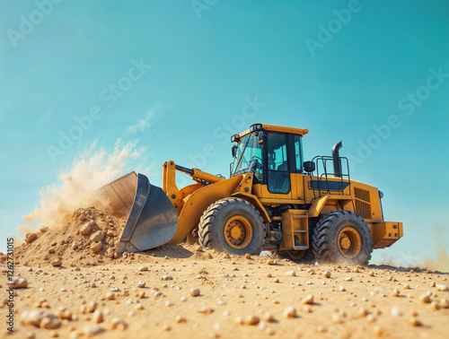  yellow bulldozer doing excavation work at a construction site. Generative AI