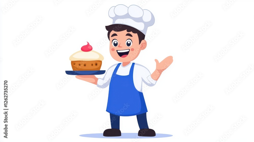 Happy Baker Holding Delicious Cake Cartoon Illustration Happy Baker Holding Delicious Cake Cartoon Illustration