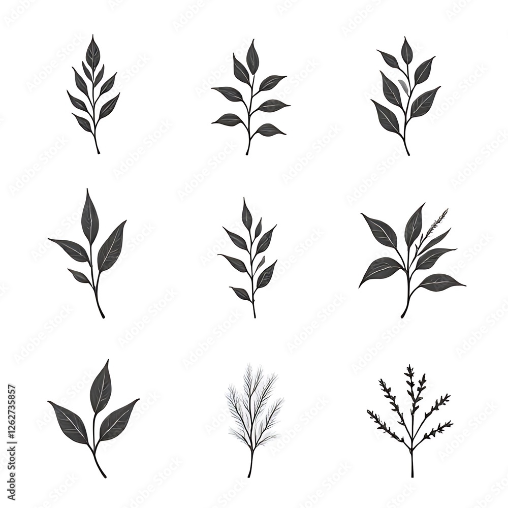 set of black leaves silhouettes set of black leaves silhouettes