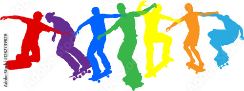 Skateboarders skateboarding on skate boards silhouette people set. Active sports people healthy players fitness silhouettes concept.