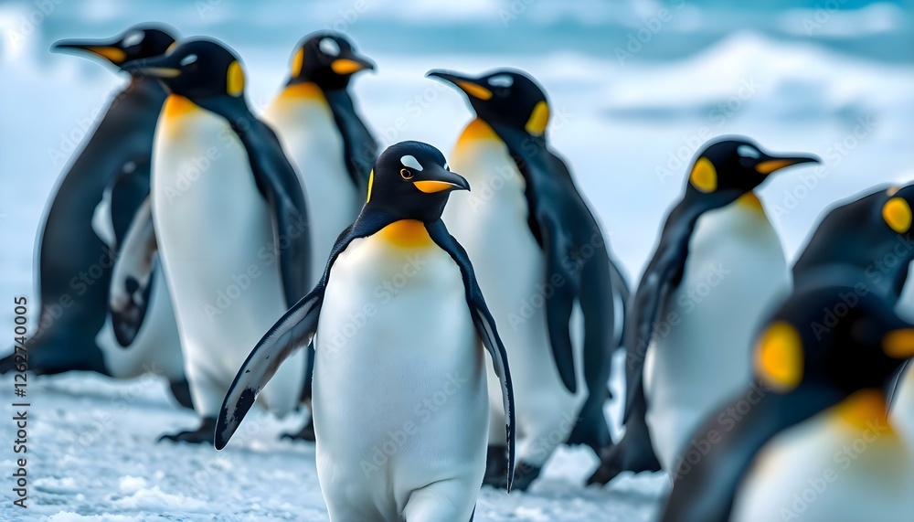 Fototapeta premium a group of penguins standing on top of snow covered ground