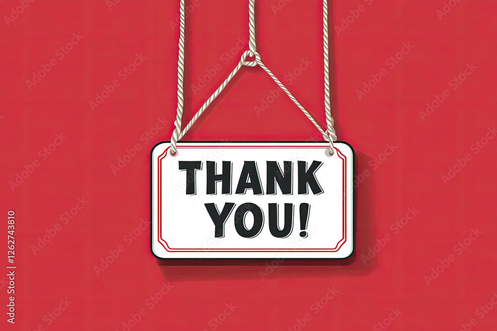 A Simple Thank You Sign Hanging Against a Red Background A Simple Thank You Sign Hanging Against a Red Background