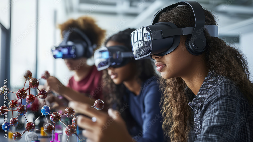 Students engaged in virtual reality learning classroom educational content modern environment close-up technology exploration Students engaged in virtual reality learning classroom educational content modern environment close-up technology exploration