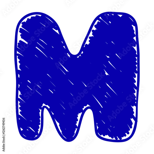 The letter M of the English alphabet. A children's alphabet with hand-drawn letters. The ABC
