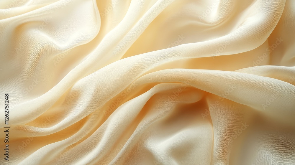 Fototapeta premium Creamy yellow silk fabric is draped in soft folds