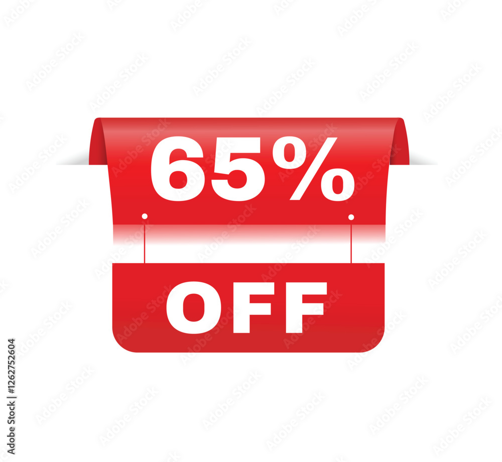 65 percent off - Banner label vector design announcement element. flat design symbol.