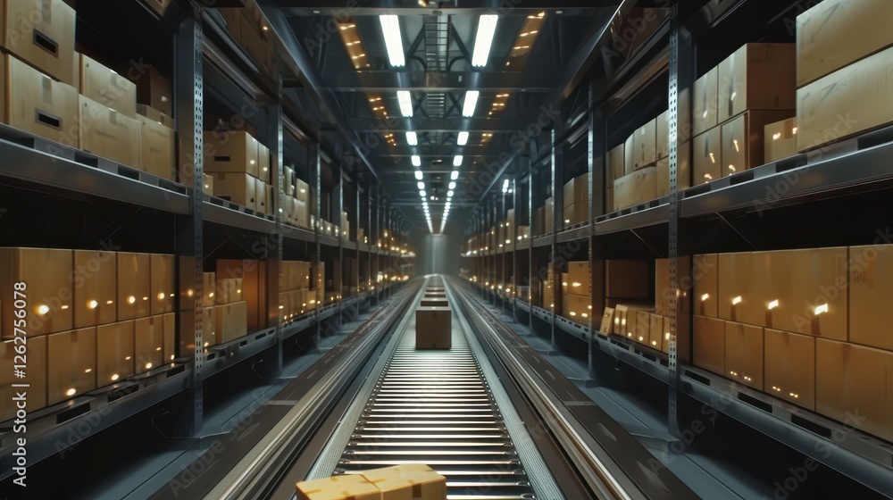 Endless Industrial Warehouse Aisle with Automated Storage Systems Endless Industrial Warehouse Aisle with Automated Storage Systems