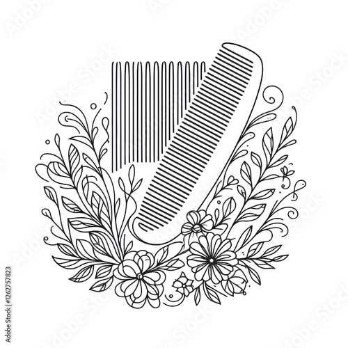 Comb drawing, one continuous line, isolated on white background