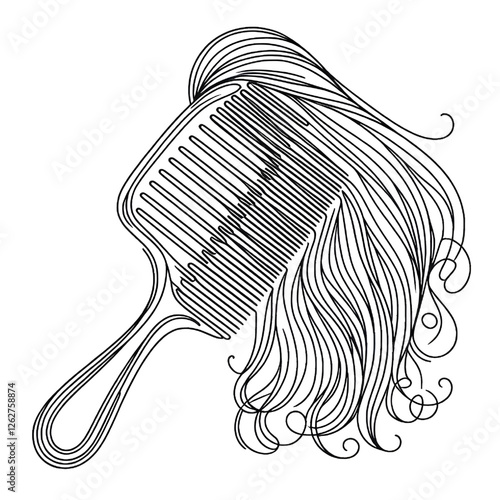 Comb drawing, one continuous line, isolated on white background