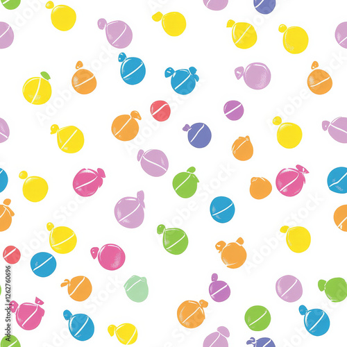 A candy-themed dot pattern, where each dot looks like a tiny wrapped candy in bright pastel shades