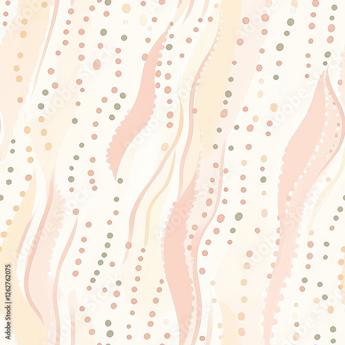 A soft and subtle pattern of small dots and hearts, arranged in a flowing design with thin, curving lines. The pastel tones create a gentle, sweet design ideal for children's products