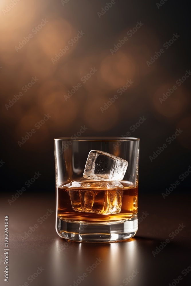 Enjoying a glass of whiskey with ice in a cozy setting during the evening hours Enjoying a glass of whiskey with ice in a cozy setting during the evening hours