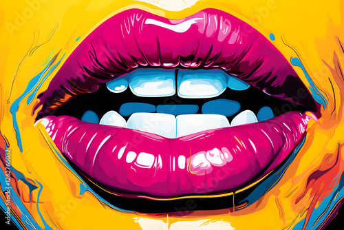 Wallpaper Mural Woman's mouth with colorful lips and a smile in the style of psychedelic pop art poster Torontodigital.ca