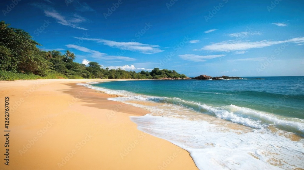 tropical beach paradise golden sand turquoise water lush greener tropical beach paradise golden sand turquoise water lush greener