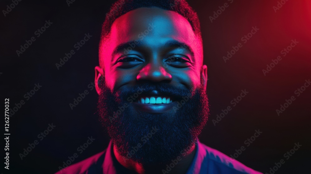 happy man portrait neon light studio shot happy man portrait neon light studio shot