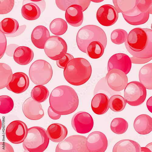 A fun bubble gum pop pattern, where glossy circles in bright pinks and reds resemble floating gum bubbles photo