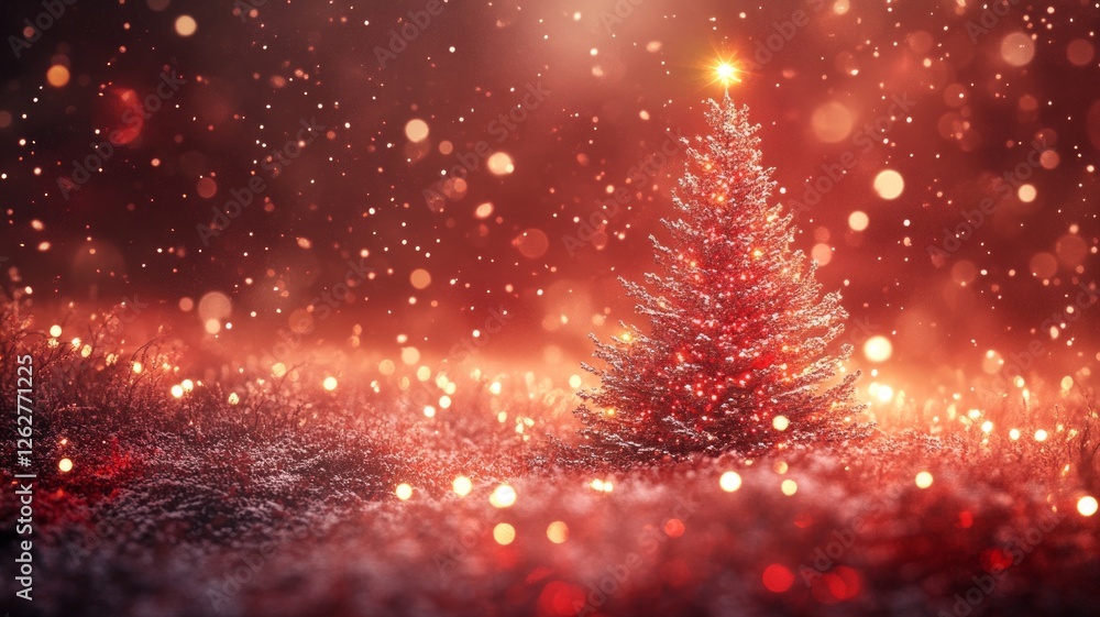 Red Christmas Tree in Sparkling Winter Night Red Christmas Tree in Sparkling Winter Night