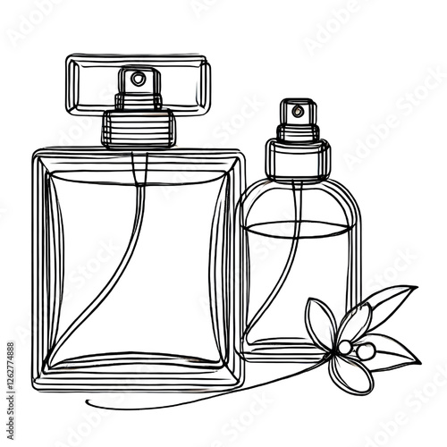 Drawing of a perfume bottle. One continuous line. Isolated on white background