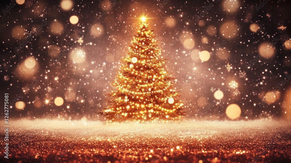 Naklejka premium Luminous Christmas Tree in Sparkling Winter Night