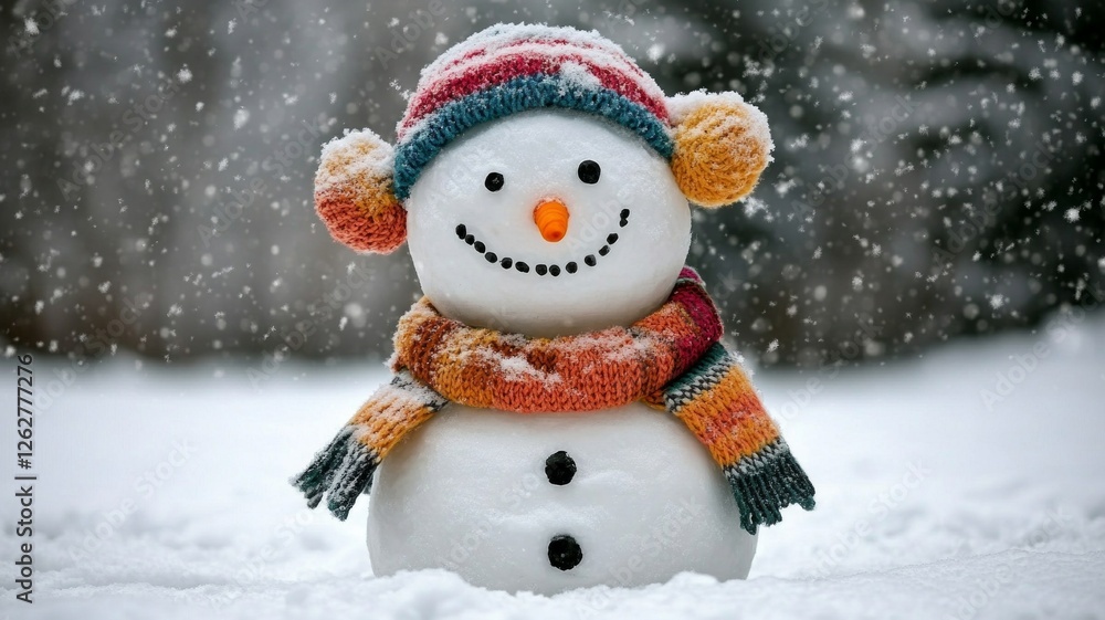 Obraz premium Happy Snowman in Snowy Winter Wonderland