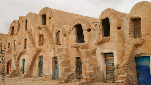 Ksar Ouled Brahim,Medeninetipico villaggio fortificato Berbero composto da granai e abitazioni costruiti all'interno di un muro di cinta difensivo.