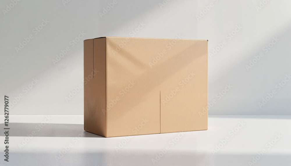 Brown cardboard box on white surface with soft shadows Brown cardboard box on white surface with soft shadows