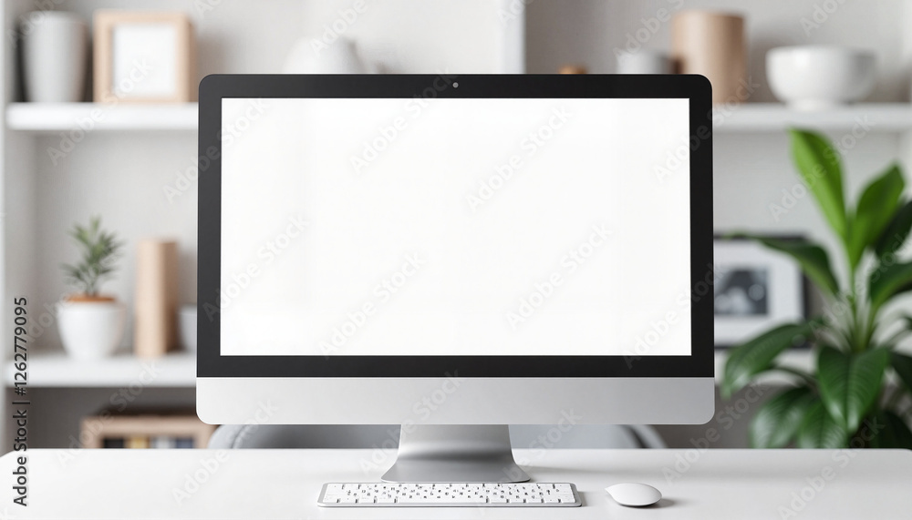Fototapeta premium Blank computer screen on modern desk background