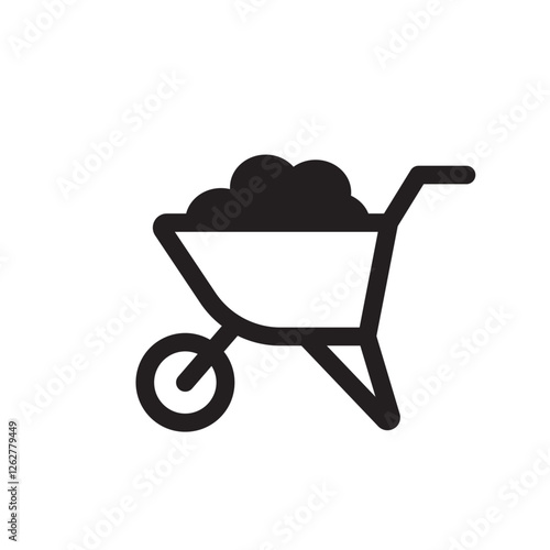 Wheelbarrow icon with single wheel and handles for carrying loads