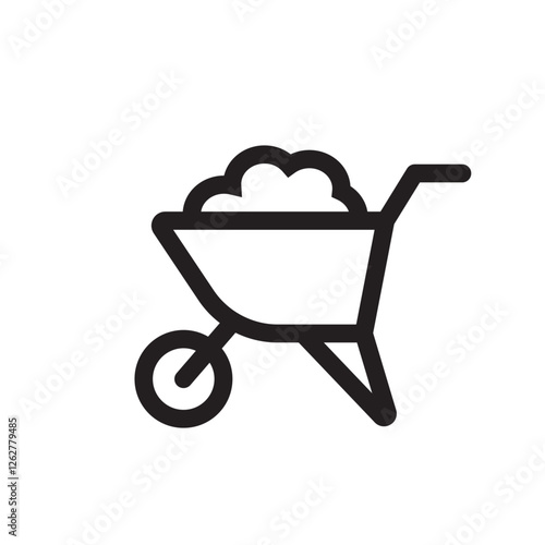 Wheelbarrow icon with single wheel and handles for gardening work