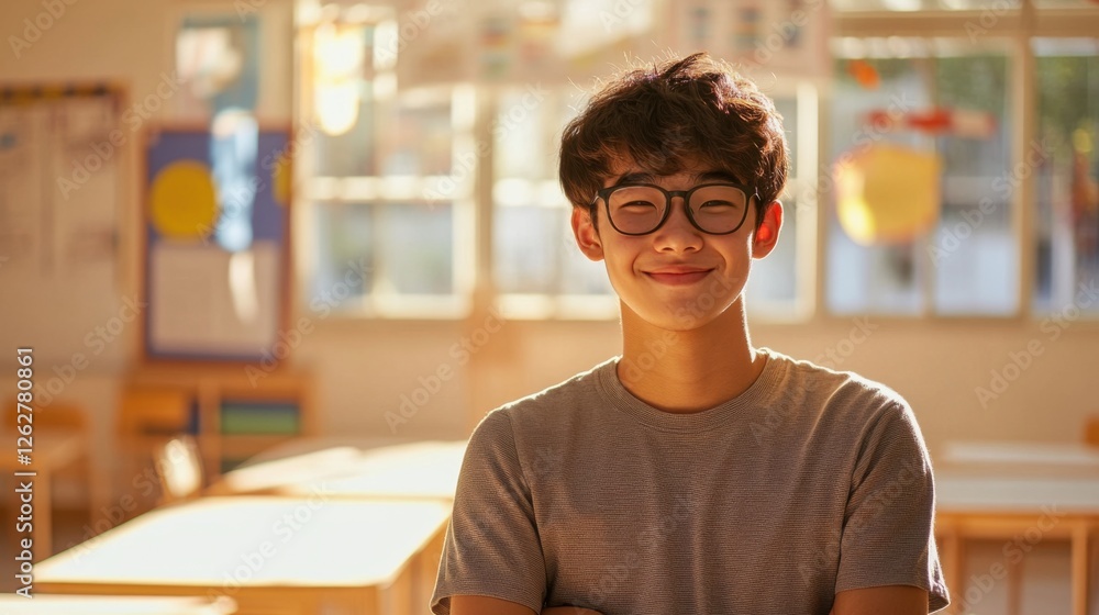 Fototapeta premium happy asian teenager student in classroom