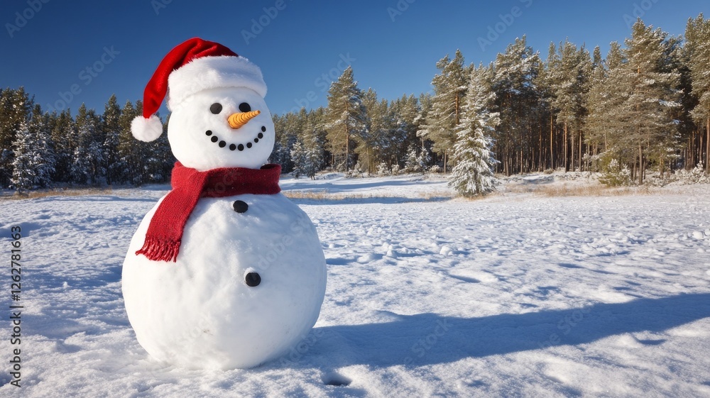 Obraz premium Cheerful Snowman in Snowy Winter Forest