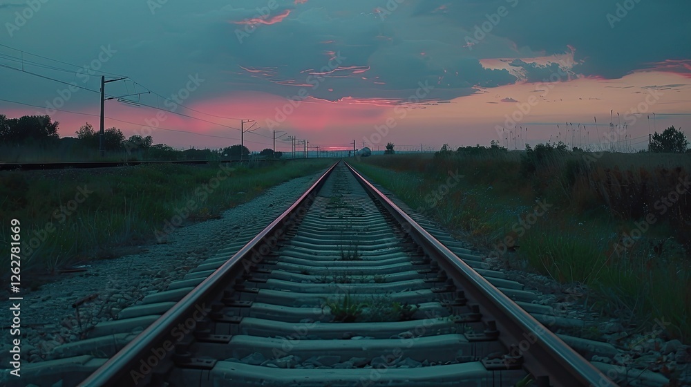 Fototapeta premium sunset over an empty railway track