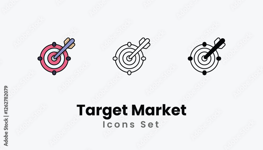 Obraz premium Target Market Icons thin line and glyph vector icon stock illustration