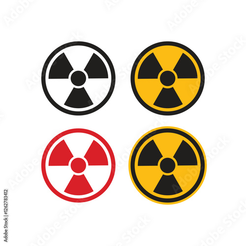 Radioactive material warning icon in flat style set template, Radiation danger vector illustration on isolated background, Caution sign business concept