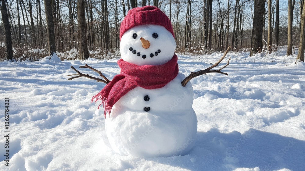 Obraz premium Happy Snowman in Snowy Forest Winter Wonderland
