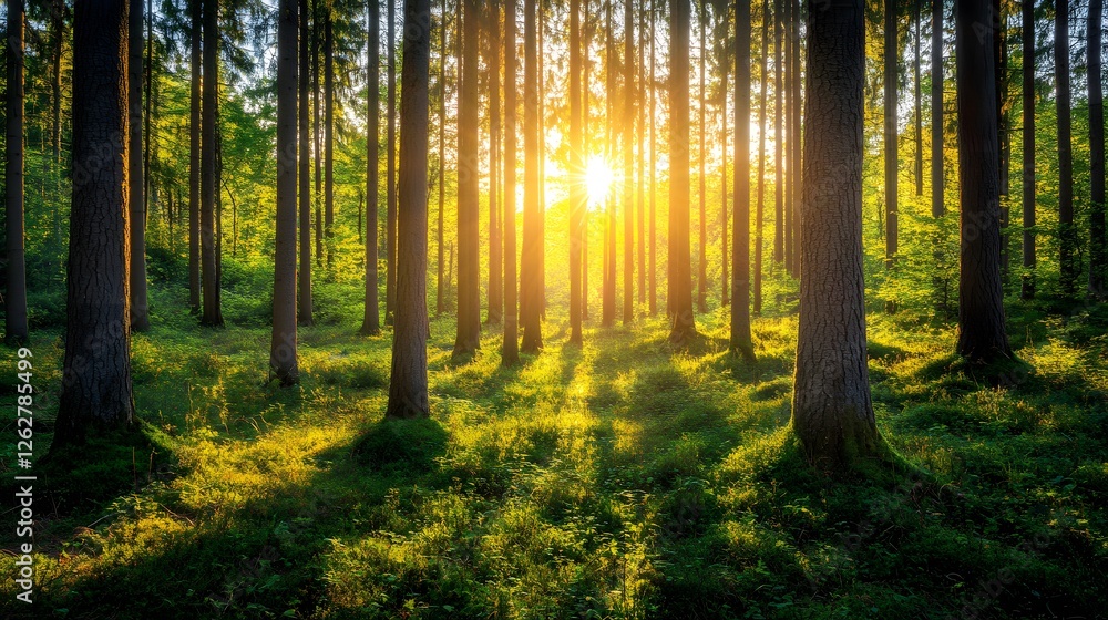 Fototapeta premium Sunset in a Serene Forest