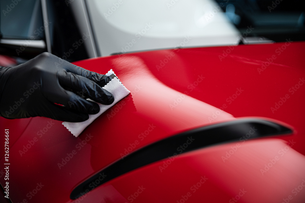 Ceramic or graphene coating on red paint ensures vibrant color deep gloss and extended durability