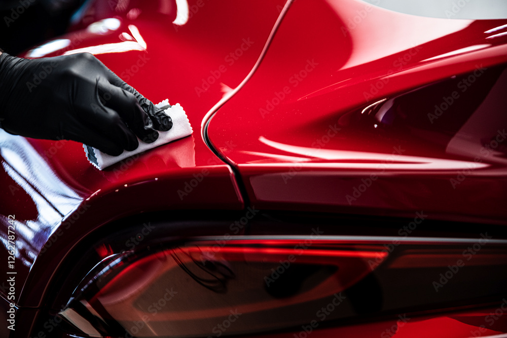 Ceramic or graphene coating on red paint ensures vibrant color deep gloss and extended durability