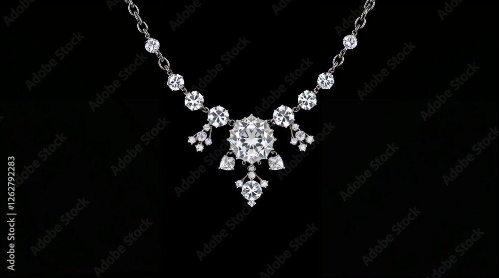 Luxury Diamond Necklace on Black Solid Background Luxury Diamond Necklace on Black Solid Background