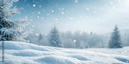 Wallpaper Mural Fluffy white snow covers the ground and small trees, creating a peaceful winter atmosphere. Snowflakes gently fall, enhancing the calmness of the scene. Torontodigital.ca