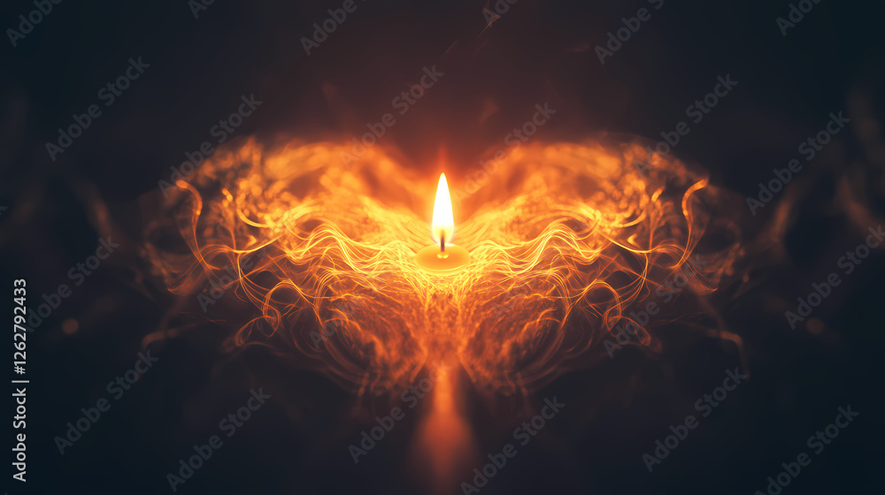 A Burning Candle with Warm Glow Against Dark Background A Burning Candle with Warm Glow Against Dark Background