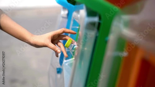 people throwing garbage Many dump cans. sorted garbage Trash cans sorting Ecology recycle concept 4K