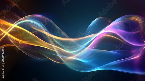Colorful Light Waves Flowing in Abstract Motion on Dark Background