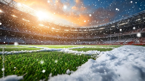Fototapeta Naklejka Na Ścianę i Meble -  Snow Covered Football Stadium Under Clear Winter Sky