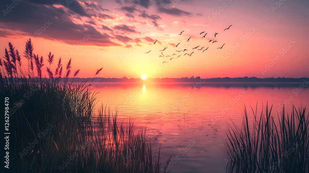 Serene Sunset Over a Tranquil Lake Serene Sunset Over a Tranquil Lake