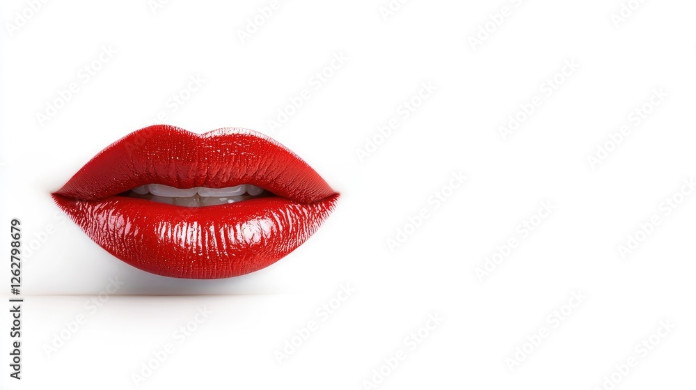 Red lips, close-up, white background, beauty advert Red lips, close-up, white background, beauty advert