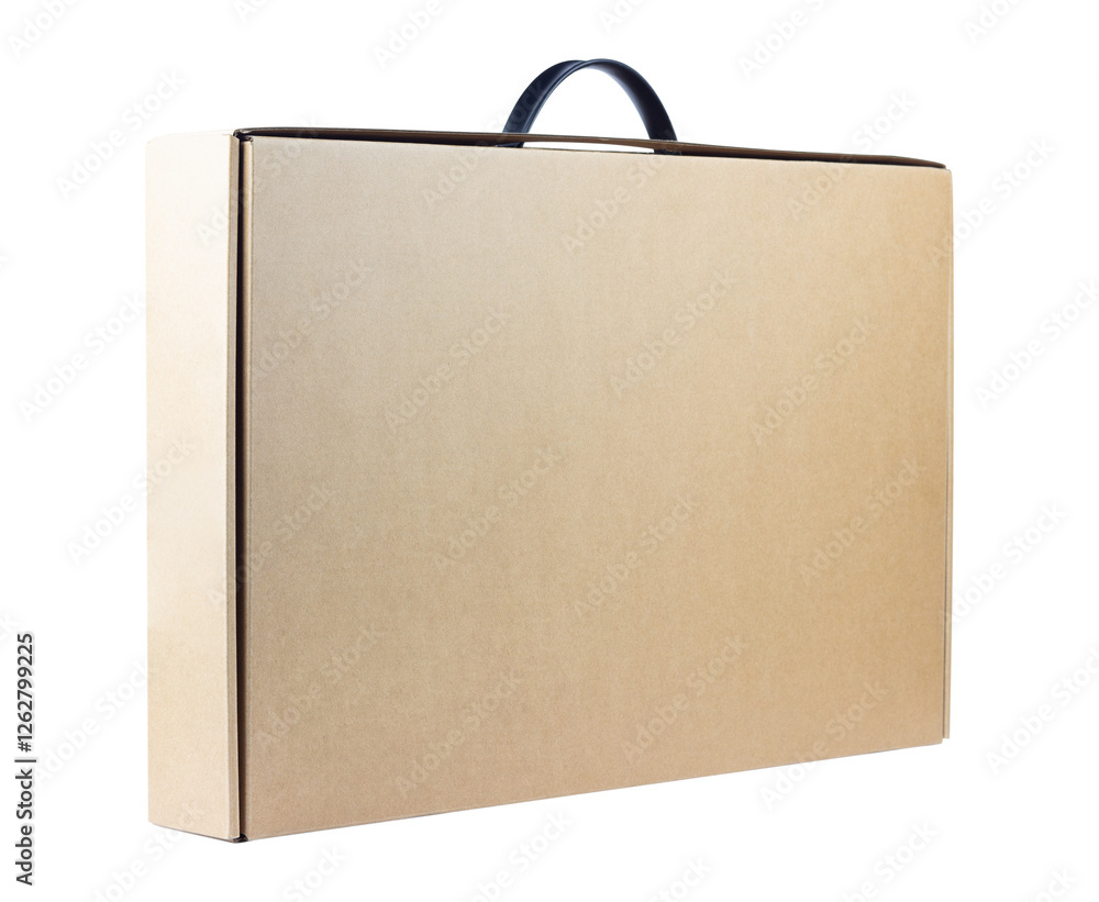 cardboard suitcase, brown cardboard box for laptop computer isolated from background cardboard suitcase, brown cardboard box for laptop computer isolated from background